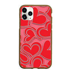 Чехол iPhone 11 Pro матовый Love hearts, цвет: 3D-коричневый