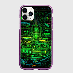 Чехол iPhone 11 Pro матовый Психоделика в зеленом - нейронная сеть, цвет: 3D-фиолетовый