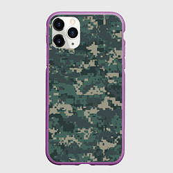 Чехол iPhone 11 Pro матовый Зелено-серый камуфляжный фон, цвет: 3D-фиолетовый