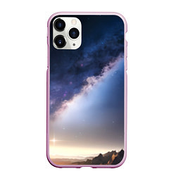 Чехол iPhone 11 Pro матовый Звёздное небо и горы, цвет: 3D-розовый