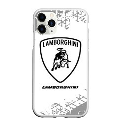 Чехол iPhone 11 Pro матовый Lamborghini speed на светлом фоне со следами шин, цвет: 3D-белый