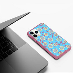 Чехол iPhone 11 Pro матовый Мандала орнамент на пятнах, цвет: 3D-малиновый — фото 2
