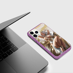 Чехол iPhone 11 Pro матовый Аниме блондинка с пышными формами, цвет: 3D-фиолетовый — фото 2