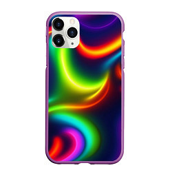 Чехол iPhone 11 Pro матовый Неоновые радужные разводы, цвет: 3D-фиолетовый