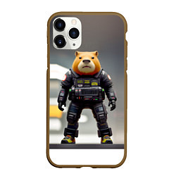 Чехол iPhone 11 Pro матовый Капи полицейский - киберпанк - нейросеть, цвет: 3D-коричневый