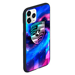 Чехол iPhone 11 Pro матовый Porsche неоновый космос, цвет: 3D-черный — фото 2