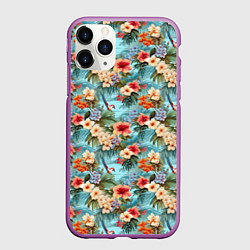 Чехол iPhone 11 Pro матовый Гавайский стиль, цвет: 3D-фиолетовый