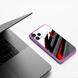 Чехол iPhone 11 Pro матовый Mitsubishi motors - красная линия, цвет: 3D-фиолетовый — фото 2