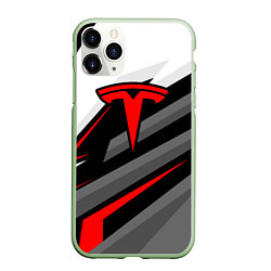 Чехол iPhone 11 Pro матовый Tesla - красная линия