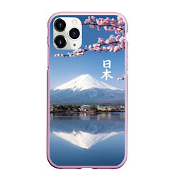 Чехол iPhone 11 Pro матовый Цветущая сакура на фоне Фудзиямы - Япония, цвет: 3D-розовый