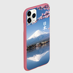 Чехол iPhone 11 Pro матовый Цветущая сакура на фоне Фудзиямы - Япония, цвет: 3D-малиновый — фото 2