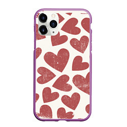 Чехол iPhone 11 Pro матовый Hearts, цвет: 3D-фиолетовый