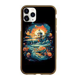 Чехол iPhone 11 Pro матовый Корабль и фантастические волны, цвет: 3D-коричневый