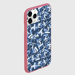 Чехол iPhone 11 Pro матовый Сноубордист и Лыжник - камуфляж, цвет: 3D-малиновый — фото 2
