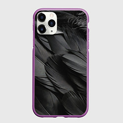 Чехол iPhone 11 Pro матовый Черные перья ворона, цвет: 3D-фиолетовый