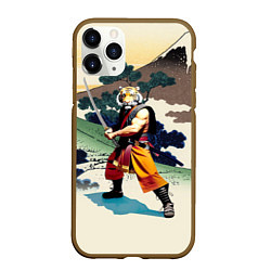 Чехол iPhone 11 Pro матовый Tiger samurai - Japan - neural network, цвет: 3D-коричневый