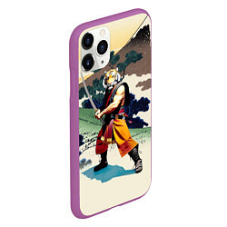 Чехол iPhone 11 Pro матовый Tiger samurai - Japan - neural network, цвет: 3D-фиолетовый — фото 2