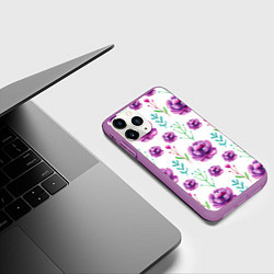 Чехол iPhone 11 Pro матовый Пиончики, цвет: 3D-фиолетовый — фото 2