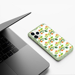 Чехол iPhone 11 Pro матовый Весенний узор, цвет: 3D-салатовый — фото 2