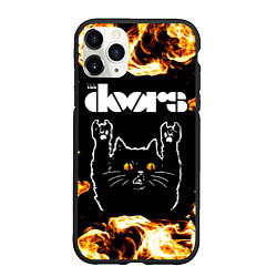 Чехол iPhone 11 Pro матовый The Doors рок кот и огонь, цвет: 3D-черный