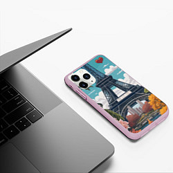 Чехол iPhone 11 Pro матовый Эйфелева башня в цветах, цвет: 3D-розовый — фото 2