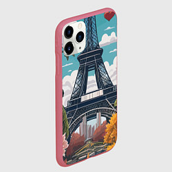 Чехол iPhone 11 Pro матовый Эйфелева башня в цветах, цвет: 3D-малиновый — фото 2