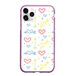 Чехол iPhone 11 Pro матовый Color hearts, цвет: 3D-фиолетовый