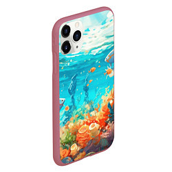 Чехол iPhone 11 Pro матовый Морской подводный мир, цвет: 3D-малиновый — фото 2