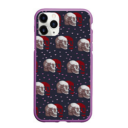 Чехол iPhone 11 Pro матовый Череп в сердечках паттерн, цвет: 3D-фиолетовый