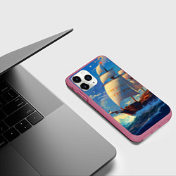 Чехол iPhone 11 Pro матовый Парусник в море, цвет: 3D-малиновый — фото 2