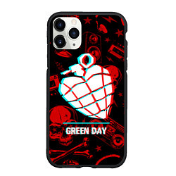 Чехол iPhone 11 Pro матовый Green Day rock glitch, цвет: 3D-черный