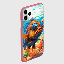 Чехол iPhone 11 Pro матовый Рыба в солнечных очках в воде, цвет: 3D-малиновый — фото 2