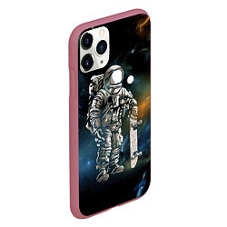 Чехол iPhone 11 Pro матовый Космонавт-скейтбордист, цвет: 3D-малиновый — фото 2