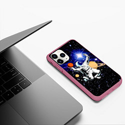 Чехол iPhone 11 Pro матовый Космический баскетбол, цвет: 3D-малиновый — фото 2