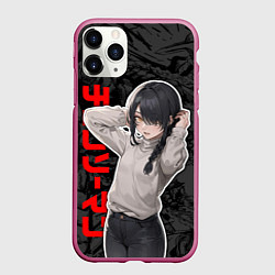 Чехол iPhone 11 Pro матовый Человек-бензопила - наюта, цвет: 3D-малиновый