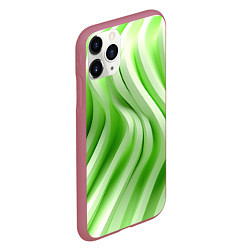 Чехол iPhone 11 Pro матовый Белые и зеленый волны, цвет: 3D-малиновый — фото 2