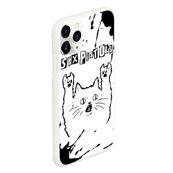 Чехол iPhone 11 Pro матовый Sex Pistols рок кот на светлом фоне, цвет: 3D-белый — фото 2