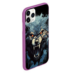 Чехол iPhone 11 Pro матовый Blue black wolf, цвет: 3D-фиолетовый — фото 2