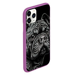 Чехол iPhone 11 Pro матовый Бульдог стиль тату, цвет: 3D-фиолетовый — фото 2