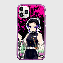 Чехол iPhone 11 Pro матовый Шинобу кочо - неоновые брызги, цвет: 3D-фиолетовый