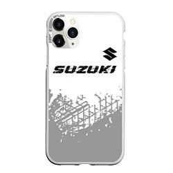 Чехол iPhone 11 Pro матовый Suzuki speed на светлом фоне со следами шин: симво