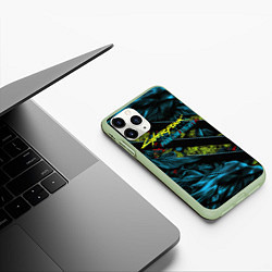 Чехол iPhone 11 Pro матовый Cyberpunk 2077 phantom liberty abstract logo, цвет: 3D-салатовый — фото 2