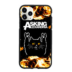 Чехол iPhone 11 Pro матовый Asking Alexandria рок кот и огонь, цвет: 3D-черный