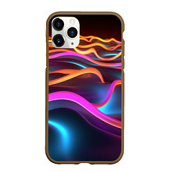 Чехол iPhone 11 Pro матовый Неоновые фиолетовые волны, цвет: 3D-коричневый