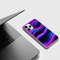 Чехол iPhone 11 Pro матовый Фиолетовые неоновые волны, цвет: 3D-фиолетовый — фото 2