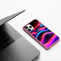 Чехол iPhone 11 Pro матовый Неоновые фиолетовые волны, цвет: 3D-малиновый — фото 2