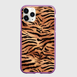 Чехол iPhone 11 Pro матовый Полосатая шкура тигра, цвет: 3D-фиолетовый