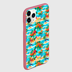 Чехол iPhone 11 Pro матовый Гавайский стиль море и цветы, цвет: 3D-малиновый — фото 2