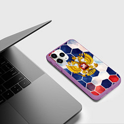 Чехол iPhone 11 Pro матовый Герб России объемные плиты, цвет: 3D-фиолетовый — фото 2