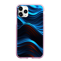 Чехол iPhone 11 Pro матовый Синие волны абстракт, цвет: 3D-розовый